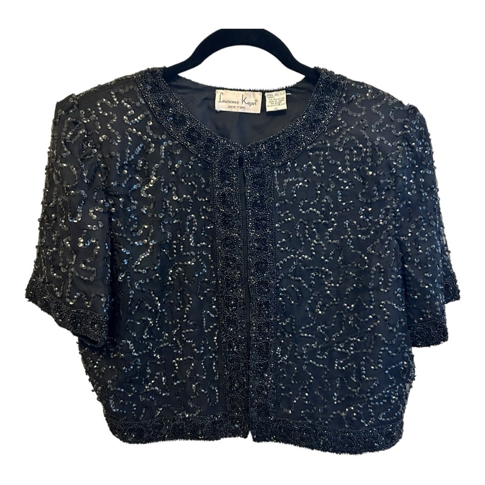 Vintage Black Short Sleeve Bolero Style Sequined Top Large
